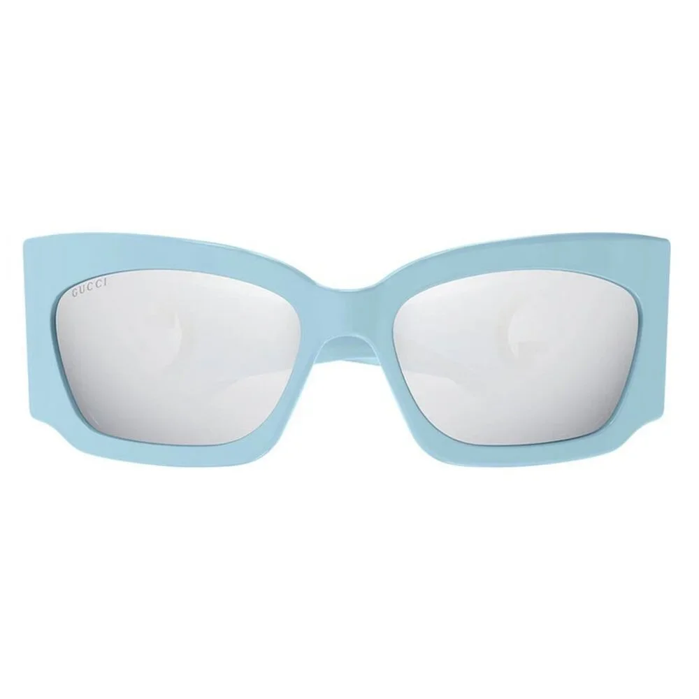 NEW GUCCI SUNGLASSES GUCCI GG1412S 005 LIGHT BLUE/SILVER MIRROR EYEWEAR - Picture 3 of 4